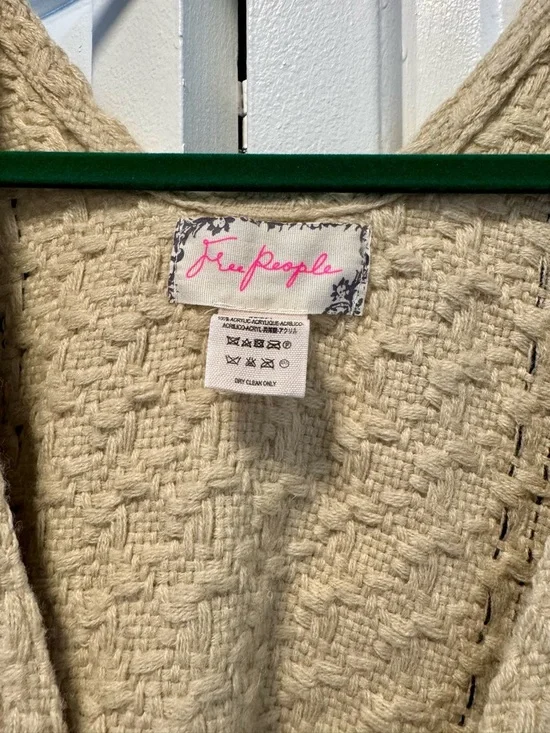 Free People Cream/Beige and Black Loose Fit Knit Fringe Poncho - Picture 5 of 6